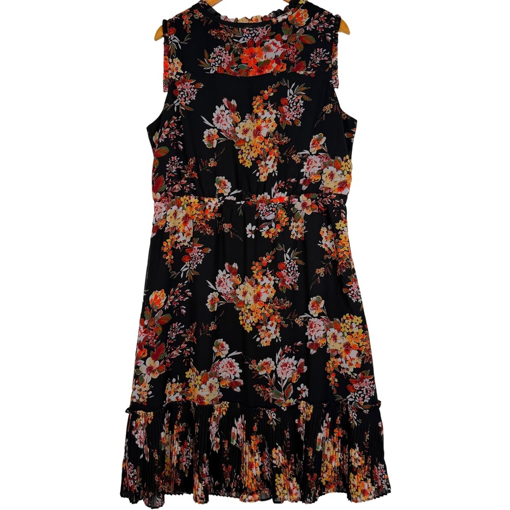 A New Day Dress Womens‎ XXL Black Floral Midi Sleeveless Pleated Ruffle Hem